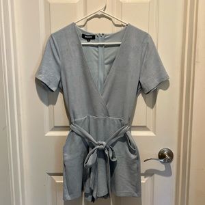 Missguided Light Blue Suede Romper